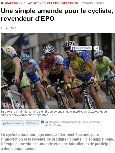 dopage, cyclisme, mai 2013, EPO, auvergne cyclisme